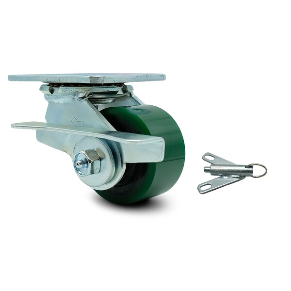 3.25 Inch Green Poly on Cast Iron Caster with Ball Bearing and Brake/Swivel Lock